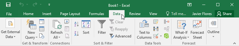 Excel ribbon tabs