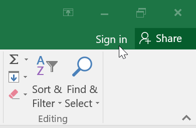 Excel sign in button