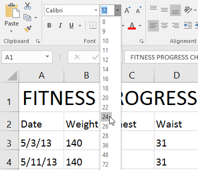 Font size dropdown