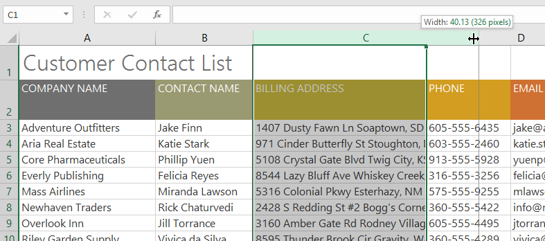 Dragging to resize column