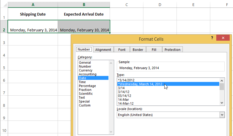 Date format dialog box