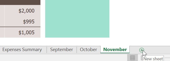 New worksheet button