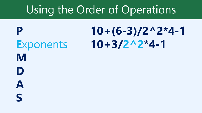 Exponents step highlighted