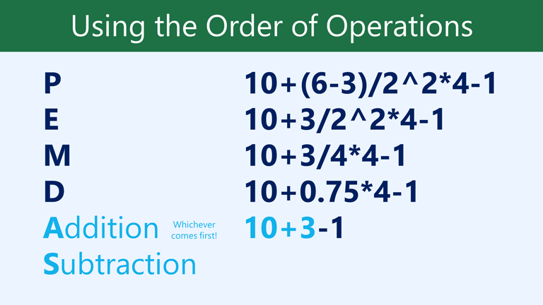 Addition and subtraction step highlighted