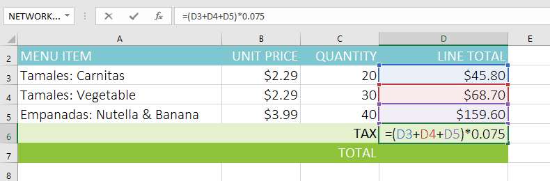 Correct tax formula using parentheses
