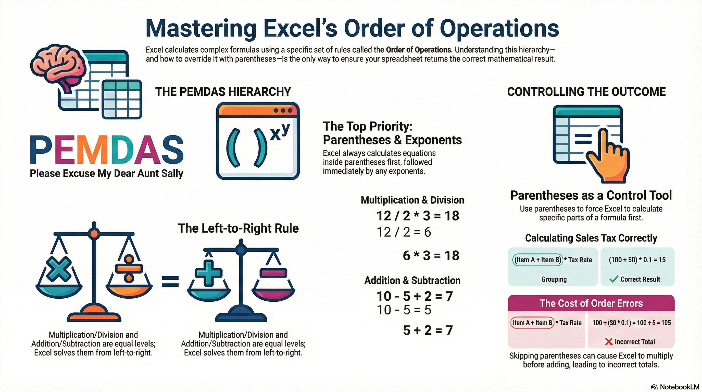 Excel Order of Operations PEMDAS infographic