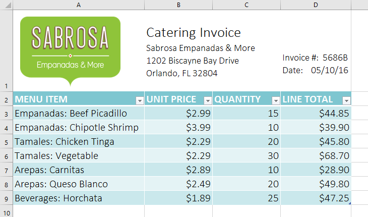 Formatting data as a table example