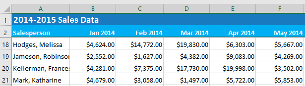Example of freezing top rows in Excel