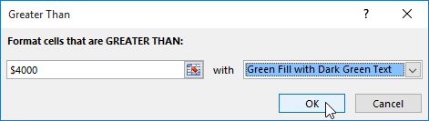 Greater Than dialog box with 4000 entered