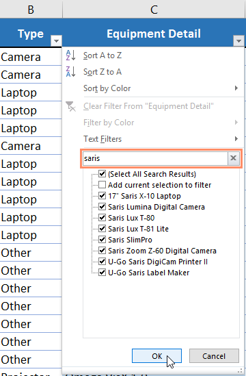 Clear Filter option in a filter dropdown