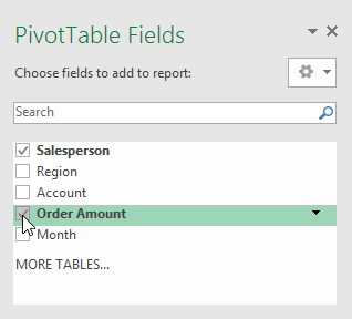Adding fields to PivotTable