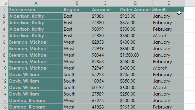 Selecting dataset before creating PivotTable