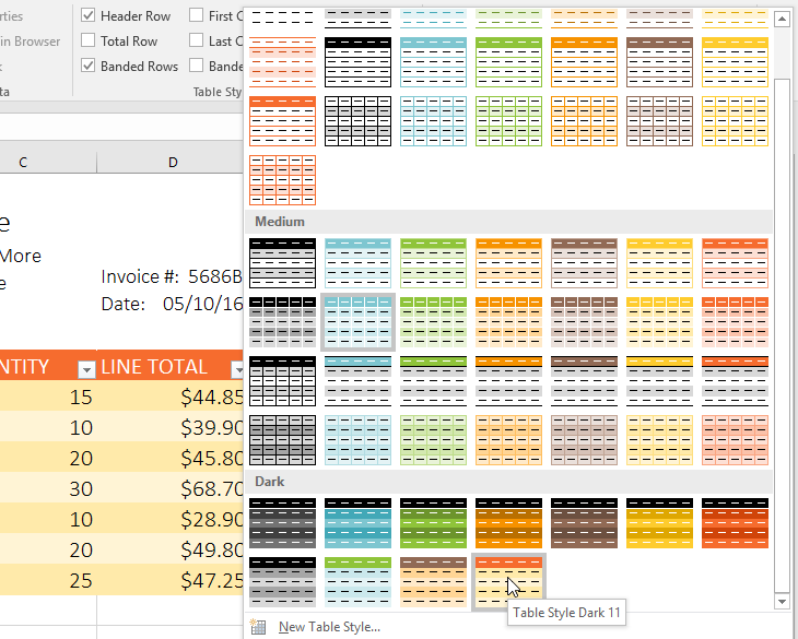 Selecting a table style