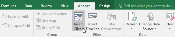 Insert slicer button in Excel