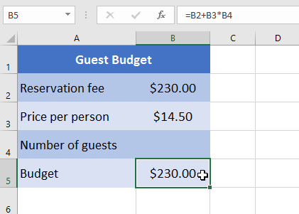 Event budget example worksheet