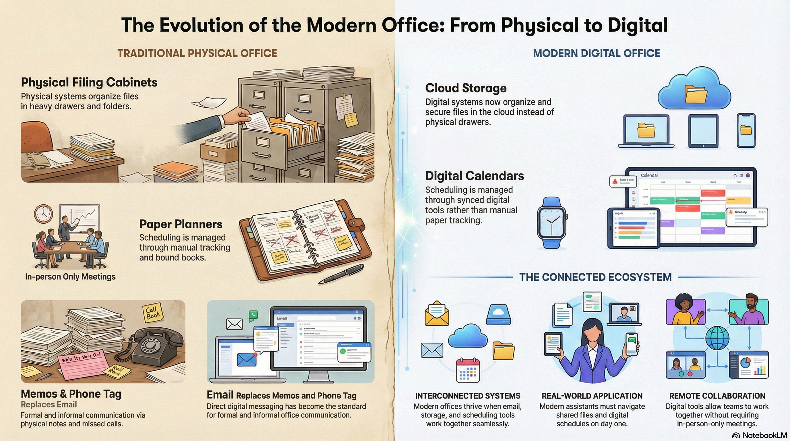 The Evolution of the Modern Office: From Physical to Digital — comparing traditional physical office tools to modern digital equivalents