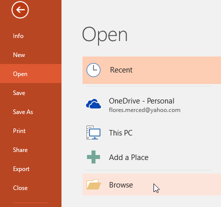 Browse option in PowerPoint