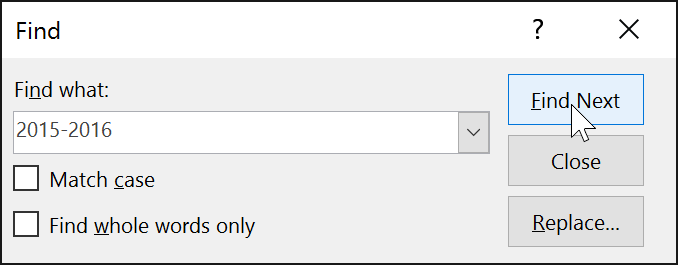 Find dialog box in PowerPoint