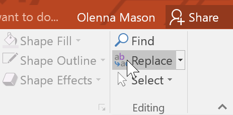 Replace command in PowerPoint