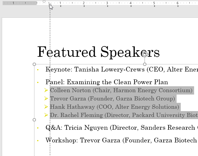 Dragging the hanging indent marker