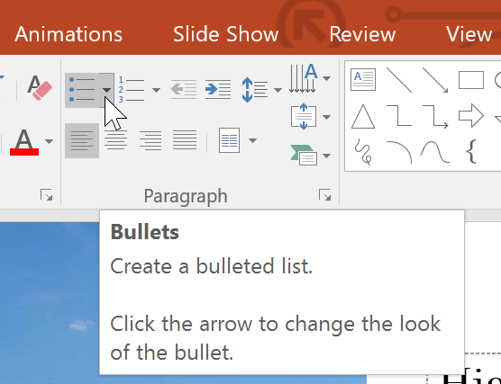Bullet style dropdown menu