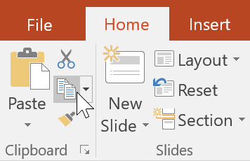 Copy command on the PowerPoint ribbon