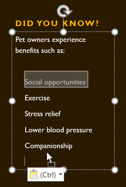 Dragging selected text in PowerPoint
