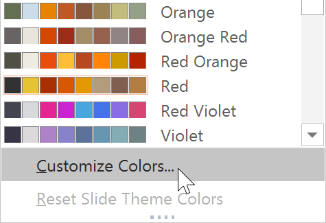 Customize theme colors dialog box