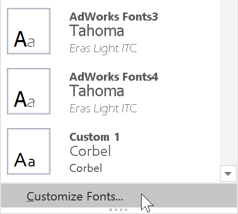 Customize fonts dialog box in PowerPoint