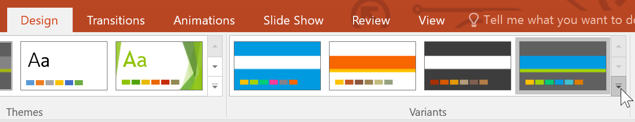 Variants dropdown menu in PowerPoint
