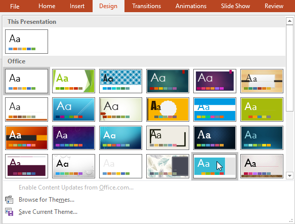 PowerPoint theme gallery