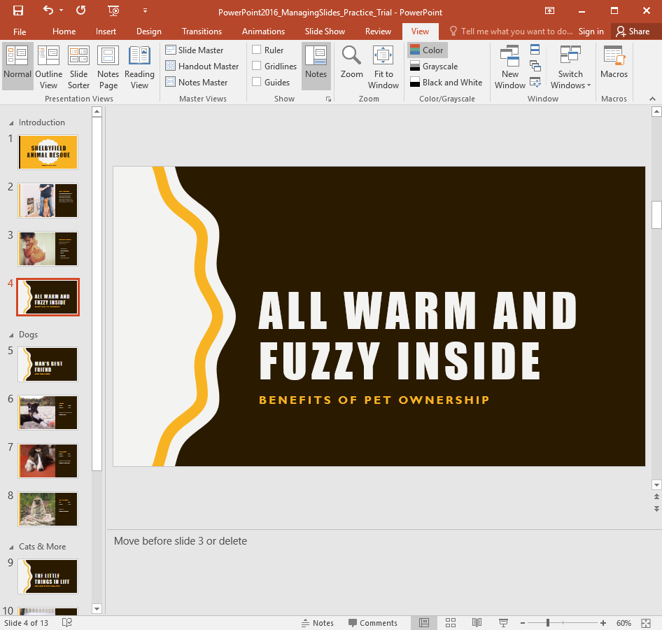 Completed slide organization