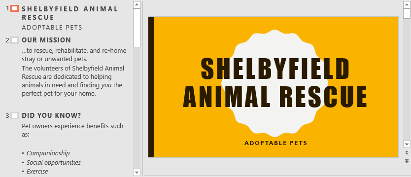 Editing text in outline view