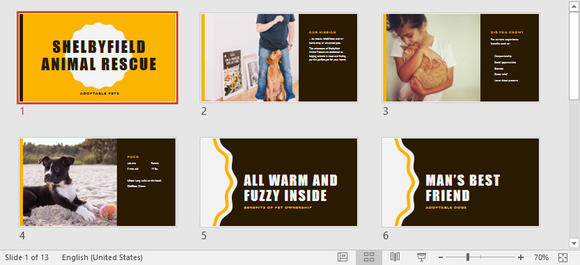 Slide sorter view showing slide thumbnails