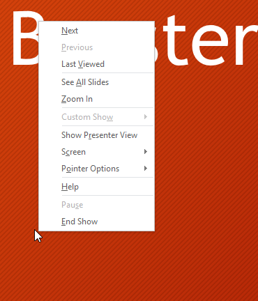 Right-click presentation menu