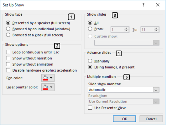 Set up slideshow dialog