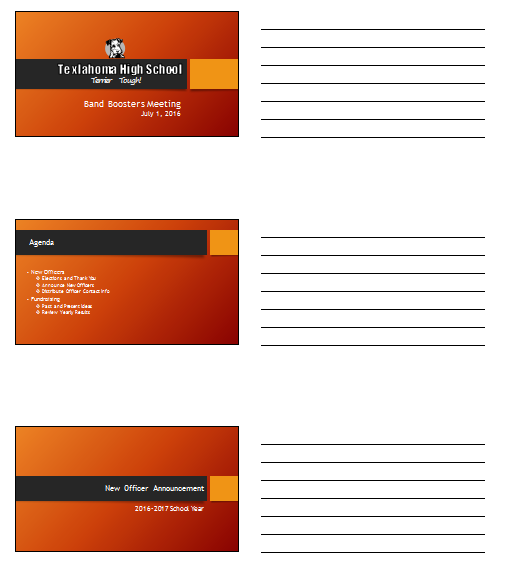 Handout layout with multiple slides per page