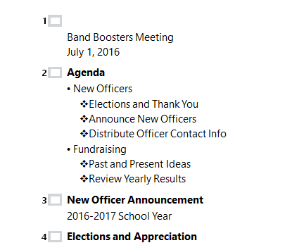 Outline view showing text-only slide content