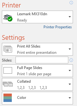 Print preview showing slide layout