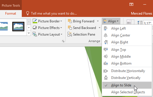 Align Selected Objects option in PowerPoint