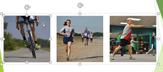 Pictures on a slide with alignment guides visible