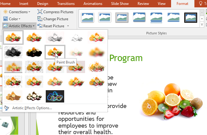 Artistic effects options
