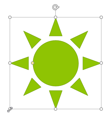 A newly inserted sun shape on a PowerPoint slide