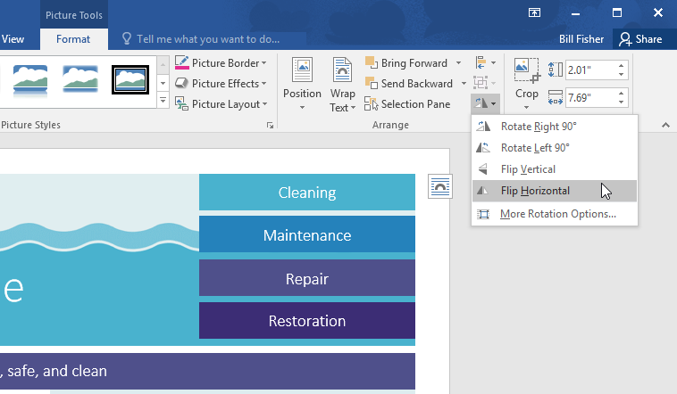 Flip horizontal command