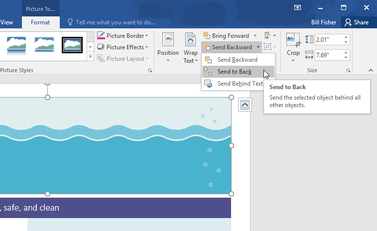 Send to back command