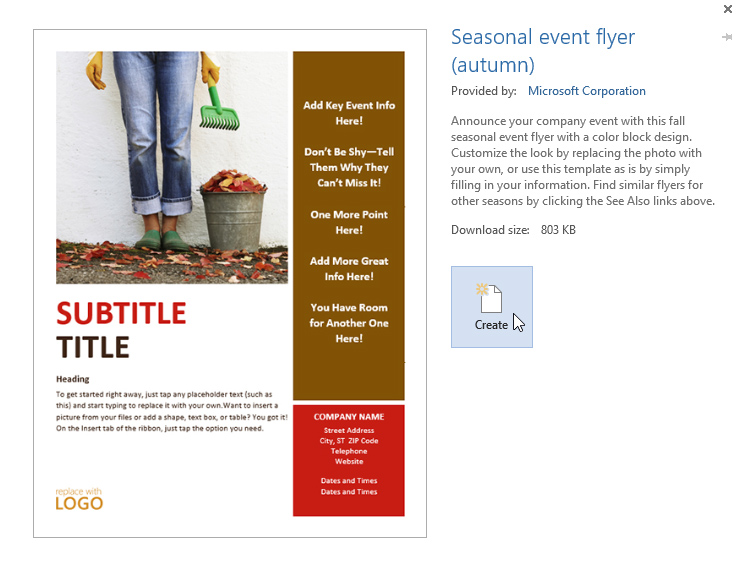Create template button