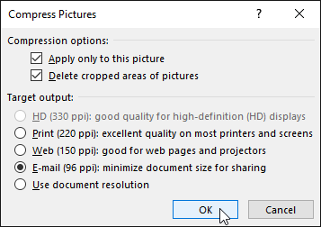 Compress pictures dialog box