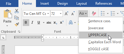 Change case dropdown menu