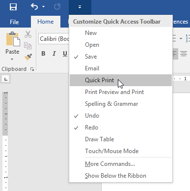 Quick Access Toolbar Menu