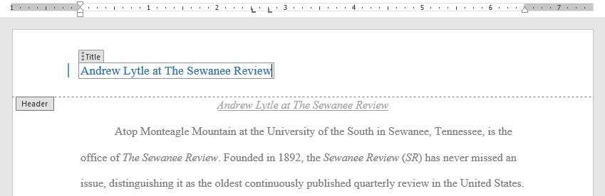 Typing inside preset header placeholder